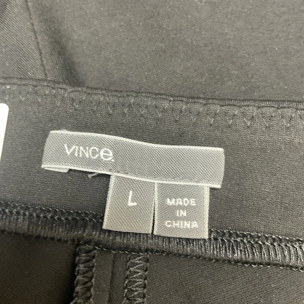 Vince Women's Large GENUINE LEATHER Black Stitch Back Seam Ponte Elastic‎ Waist